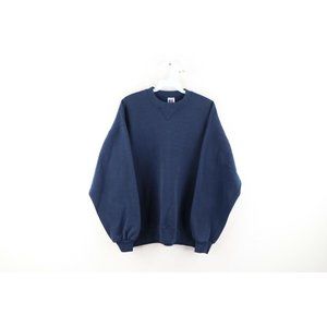 Vintage 90s Russell Athletic Mens Large Faded Blank Crewneck Sweatshirt Navy USA